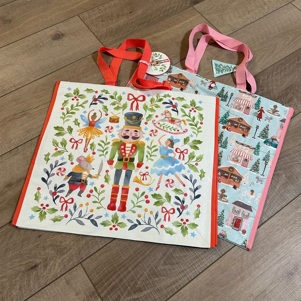 Homegoods TJMaxx Marshalls Nutcracker & Christmas Village Tote Bags Set of 2 NWT